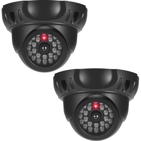 (Noir) Camera Factice, 2Pcs Caméra Factice Extérieure avec LED Rouge Clignotante, Fausse Camera Surveillance Exterieur avec 2Pcs Autocollants d'avertissement pour Exterieur et Intérieure (1/5)