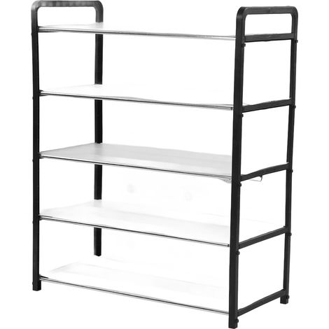 Meuble à chaussures en acier 5 étages, étagère à chaussures robuste, rangement gain de place pour maison/dortoir, noir 62cm, facile à assembler (1/5)