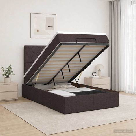 vidaXL Lit coffre avec matelas et LED Marron foncé 120 x 190 cm Tissu (1/5)