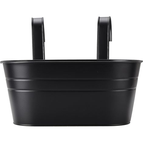 Maceta colgante para barandillas – Soporte metálico negro extraíble para balcón, valla, jardín. (1/5)