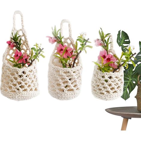 Support mural pour plantes Tissée à la main Panier suspendu bohème (1/5)