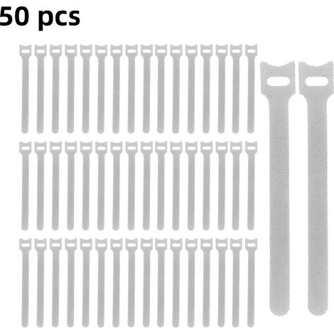 50 attaches de câble auto adhésives avec Velcro en forme de T pour paires détachables Velcro résistant et ajustable adaptées aux câbles de charge grises 12 x 150 mm (1/5)