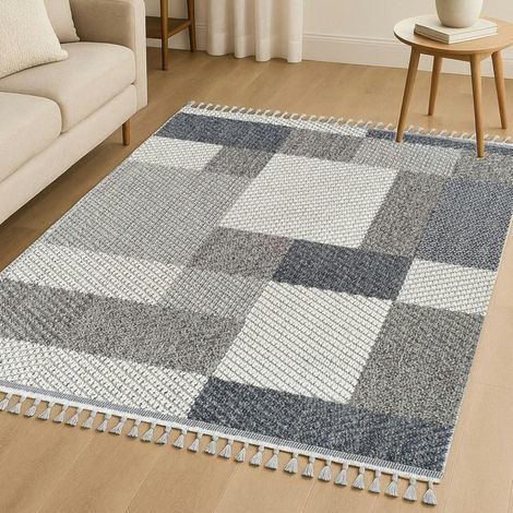 Tapis de salon gris et bleu – motifs carrés, 120x180 cm ISTANBUL (1/5)