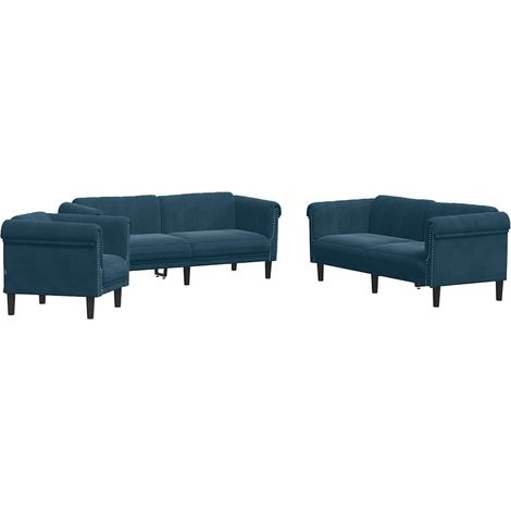 Maison Exclusive - Set di Divani 3 pz Blu in Velluto