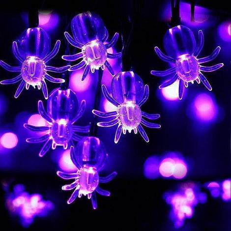 Halloween-Lichterkette, 20 LED-Lichterkette mit lila Spinnennetzen, batteriebetrieben, für Halloween-Partys, Feiertags- und Gartendekorationen (1/5)