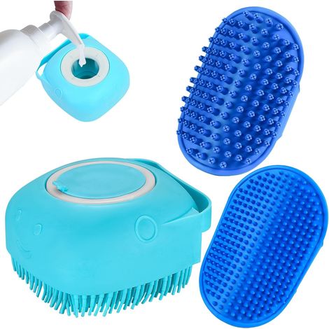 Ensemble de bain pour chien – Brosse de massage en silicone, distributeur de shampooing et brosses à récurer pour poils courts et longs (1/5)