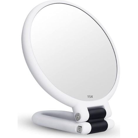 Miroir Grossissant x15 Double Face Miroir Pliable avec Poignée, Miroir de Maquillage à Main Miroir à Palette de Coiffeurs Miroir Pliant Utilisé pour D