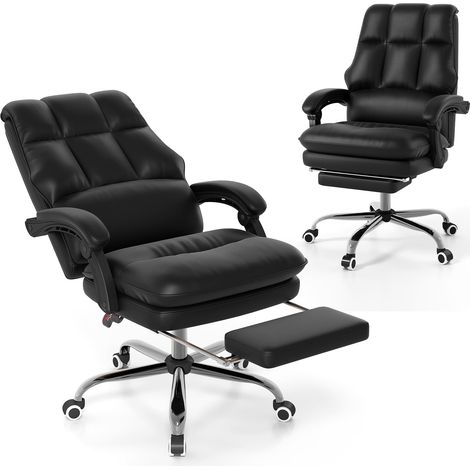 COSTWAY Ergonomic Office Chair PU Leather Computer Chair-Black (1/5)