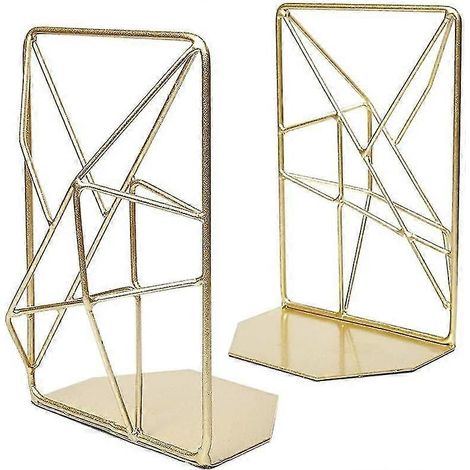 Serre-livres décoratifs en fer, lot de 2, noir et or, style géométrique rétro pour étagères (1/2)