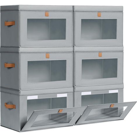 Lot de 6 Boîtes de Rangement Déco Pliables, Organiseur de Vêtements en Tissu avec Fenêtre et Poignées, Gris (1/5)