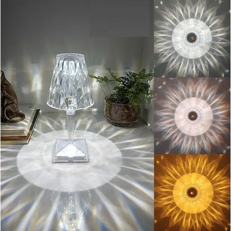 LED-Nachttischlampe mit Diamantkristall in 3 Farben, USB-aufladbar, berührungsempfindliches Nachtlicht, Dimmerschalter, italienisches Design (1/3)