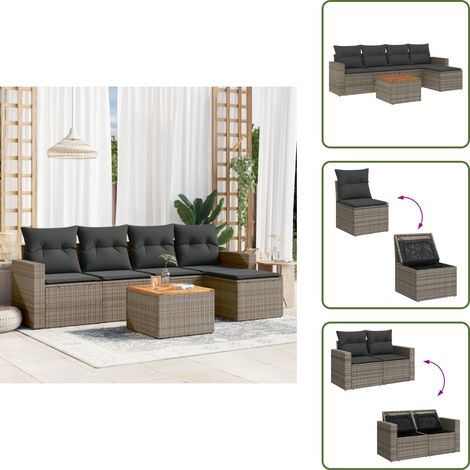 The Living Store 6-tlg. Garten-Sofagarnitur mit Kissen Grau Poly Rattan - Gartentisch (1/5)