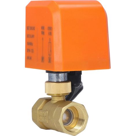 Vanne à bille électrique DN20 à 2 voies, 3/4 po, normalement fermée, 2 fils, universelle, 12-24 V CC