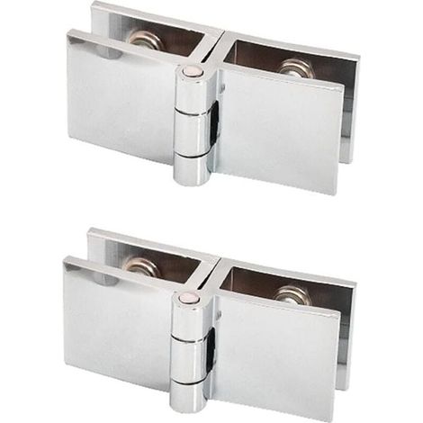 Set di 2 cerniere per ante in vetro per librerie, perno 180°, fissaggio bifacciale, facile installazione, per ante di armadi e mobili da bagno (1/4)