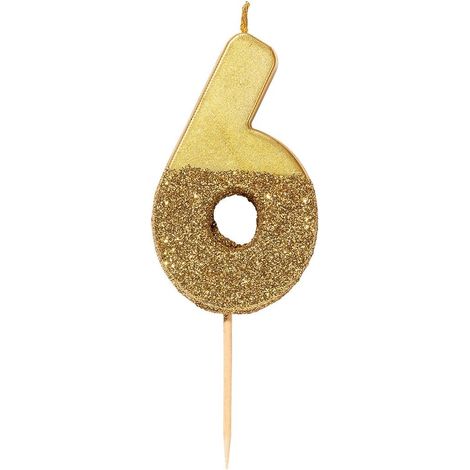 Bougie d'anniversaire numéro 6 dorée avec paillettes Décoration de gâteau Jolie, scintillante pour enfants, adultes, 6e, 16e, 60e fête, anniversaire, âge jalon (1/5)