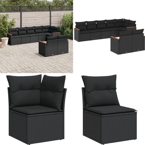 8-tlg. Garten-Sofagarnitur mit Kissen Schwarz Poly Rattan - Gartensorgaunität - Outdoor Möblierung - Gartenmöbelset - Rattan Gartenmöbel - Polyethylen Gartenmöbel - Home & Living (1/5)