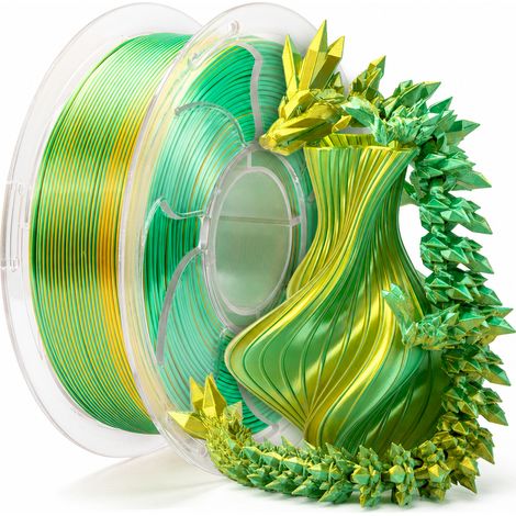 Filament PLA Soie Bicolore pour Imprimante 3D, Or Brillant et Vert (1/5)
