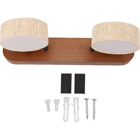 Applique murale LED rotative en pierre naturelle, cylindre moderne à 2 lumières pour entrées, cuisines, dressings, couleur bois de noyer (1/5)