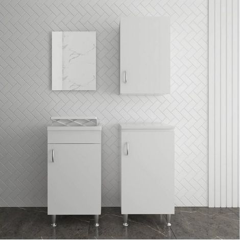Set bagno/lavanderia con lavatoio 45x50 cm, specchio, pensile e colonna -serie Eco (1/4)