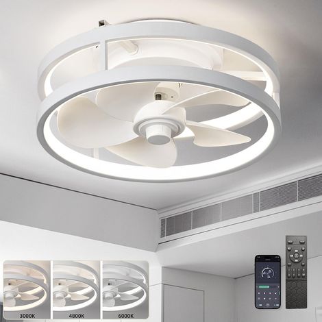 Ventilateur de plafond intelligent avec lumière, télécommande/contrôle APP, ventilateur LED à intensité variable, 3000-6000K, 6 vitesses, 33 cm