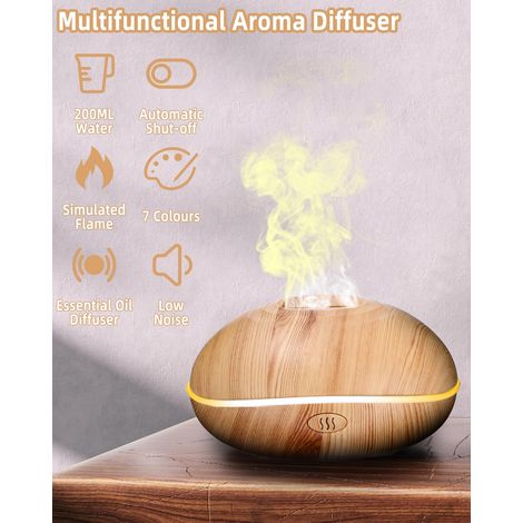 Diffusore di oli essenziali, diffusore di oli essenziali da 200 ml, 7 colori, con effetto fiamma, umidificatore silenzioso, diffusore di aromaterapia per yoga in ufficio, spegnimento automatico quando (1/4)