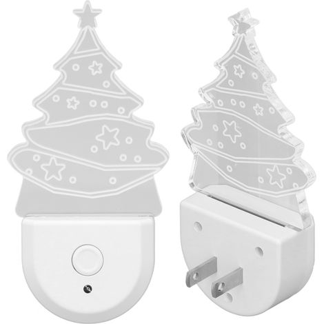 Veilleuse LED Arbre de Noël 2 Pièces RGB Capteur Crépuscule Économie d'Énergie Design 3D Acrylique Prise EU (1/5)