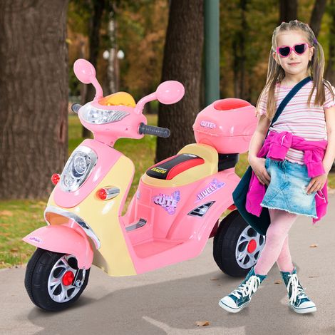 HOMCOM Kinder-Elektroauto, Dreirad, Motorrad, batteriebetrieben, für Kinder ab 3 Jahren, 6V, Metall + PP, 108x51x75cm, Rosa