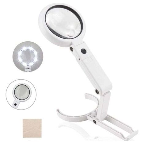 Loupe de poche 5X 11X avec éclairage sur pied et 8 LED, loupe de lecture, loupe de table avec pied pliable, pour lecture, inspection, soudure, bricolage, réparation, Ø 75 mm (1/5)
