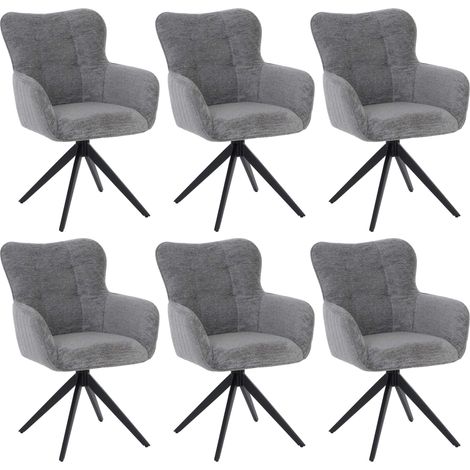 [NEUWERTIG] 6er-Set Esszimmerstuhl HHG-307, Stuhl Armlehne drehbar Auto-Return, Stoff Chenille (680g/m²) Metall grau (1/5)