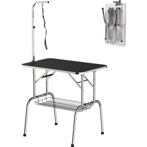Mesa de peluquería para perros plegable y regulable en altura de acero negro (1/5)