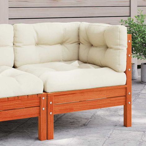 Canapé d'angle de jardin coussins-Salon de jardin Sofa extérieur cire marron bois pin massif 187134 (1/5)