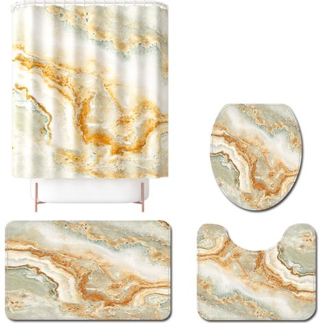 Filiyano-Tapis de sol WC imitation pierre, rideau de douche, ensemble WC quatre pièces, tapis de bain antidérapant, SW10 (1/4)
