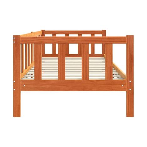 Cadre de lit en pin massif, finition cire brune, 90 × 190 cm, pin massif durable, idéal chambre à coucher, style moderne, montage simple (1/5)