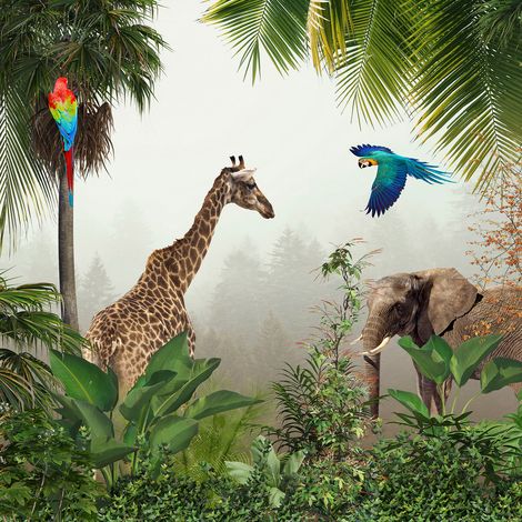 Papier peint panoramique - Animaux de la Jungle - 130 cm x 130 cm (1/2)