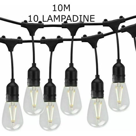 Catena Luminosa da Esterno con Lampadine, Lunghezza da 10 a 20 Metri Nero 10m