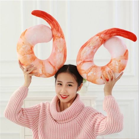 Peluche a forma di gamberetto alla moda, cuscino a collo alto, rosso, taglia unica (1/5)