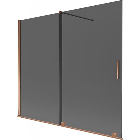 Mexen Velar paratia per vasca 2-ante scorrevole 180 x 150 cm, grafite, oro rosa - 896-180-000-41-60 (1/2)