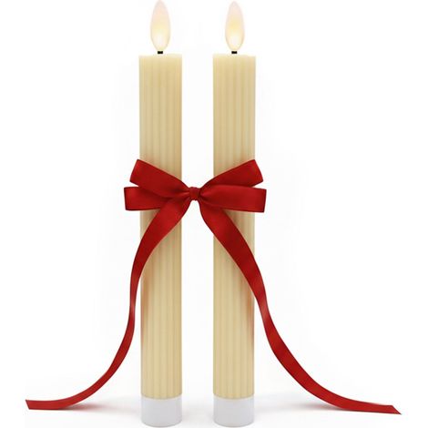 LED-Stabkerzen ohne Flamme, echtes Wachs, 2er-Set