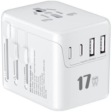 Adaptateur de Voyage Universel Adaptateur Prise Universelle PD 17W avec 2 USB et 2 Type C Adaptateur Universel France vers USA UK Allemagne Australie Chine Japon (1/5)