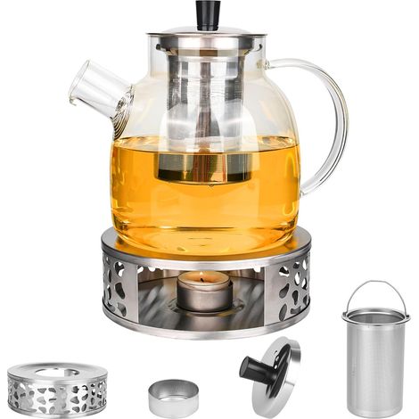 1,5-Liter-Teekanne mit Teesieb und Wärmebehälter, aus Borosilikatglas, mit Teesieb, Teekanne aus Glas und Edelstahl, für losen Tee, alle Teesorten (1/5)