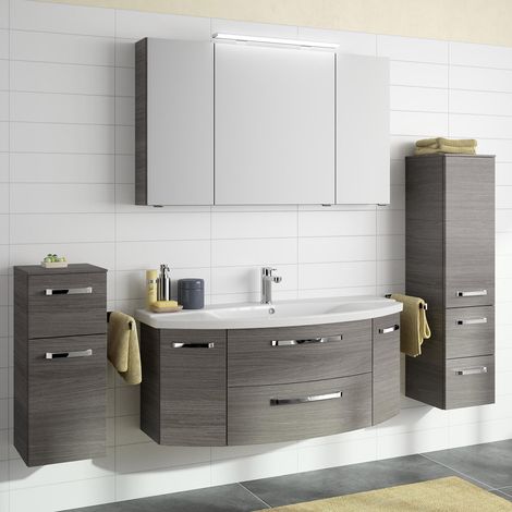 Badezimmer Möbel-Set FES-4010-66 in Graphit Struktur quer mit 120cm Waschtisch - B/H/T: 211x200x48cm (1/5)