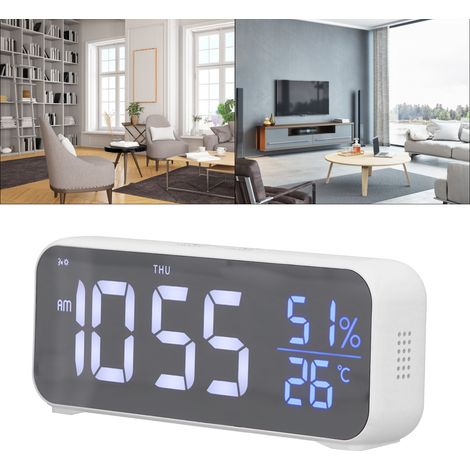 Reloj despertador digital LED con música USB e indicador de temperatura ambiente, ABS blanco, 16,5 x 6,3 cm (1/5)