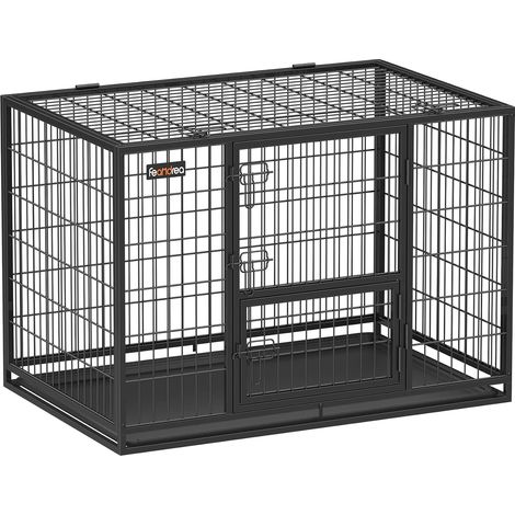 Feandrea Cage pour Chien Lourd, pour Chiens de Taille Grande et Moyennet, Double Porte Amovible, Nettoyage Facile, Parc à Chiens, Noir, 107 x 70 x 74,9 cm