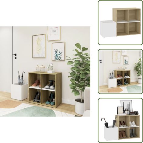 Flur-Schuhschrank Weiß Sonoma Eiche 105x35,5x70cm Holzwerkstoff - Flur-Schuhschrank - Schuhschrank - Holzwerkstoffmöbel - Garderobe - Schrank (1/5)