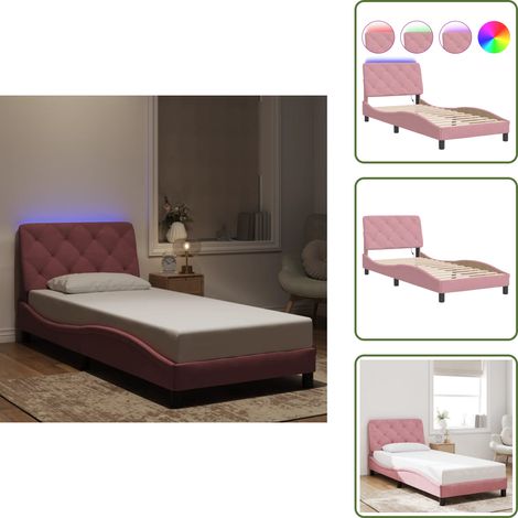Schlafzimmer - vidaXL Bettgestell mit LED ohne Matratze Rosa 80x200 cm Samt - Kopfteil-Kissen (1/5)