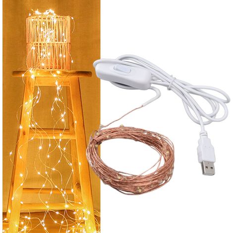 Guirlande lumineuse de 10 mètres avec interrupteur USB et 100 LED, guirlande lumineuse décorative en fil de cuivre, guirlande lumineuse décorative ciel étoilé. (1/5)