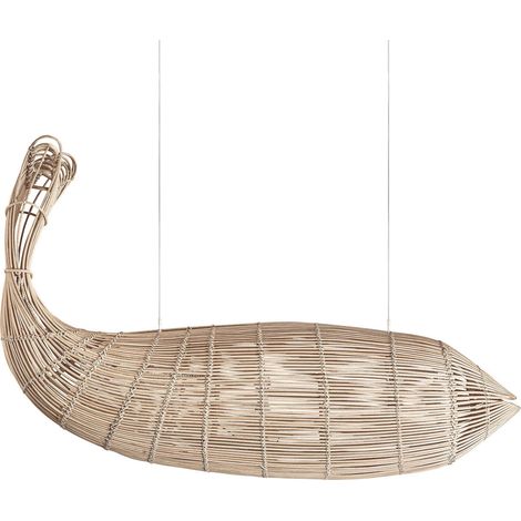 Lustre en rotin marron style boho forme poisson finition naturelle - Marron naturel effet bois (1/5)