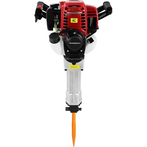 Marteau de démolition thermique 37,7 cm³ (4 temps, 1,2 kW, 8 500 tr/min), marteau-piqueur multifonction, cadence de frappe 1 100–1 800 coups/min, pour démolition de pierre et creusement de tranchées (1/5)