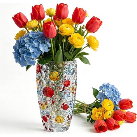 Vase Coloré, Vase à Fleurs en Verre de Luxe en Cristal 25cm, Vase Coloré Moderne, Art de la Table pour Salon, Salle à Manger, Chambre, Bureau, Étagère, Cheminée, Café, Hôtel (1/5)