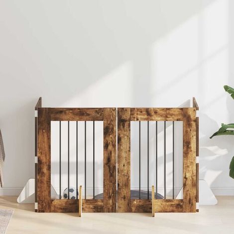 Porte pour chien avec cadre de support, ensemble de 4 pièces, chêne fumé, 60 x 80 cm